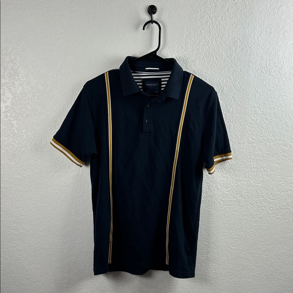 Men’s Denim & Flower Black & Gold Stripe Polo Sz S Business Casual Office wear